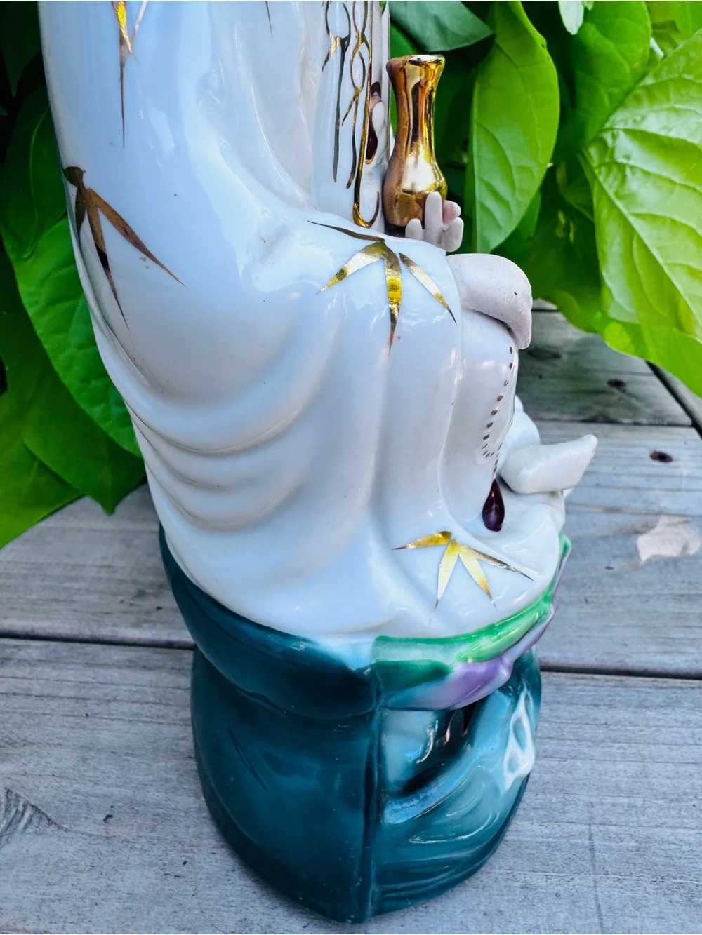 Vintage White and Gold Porcelain Guanyin Figurine - Home Accents